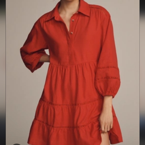 The Bettina Linen Blend Tiered Mini Shirt Dress By Maeve - Picture 1 of 12
